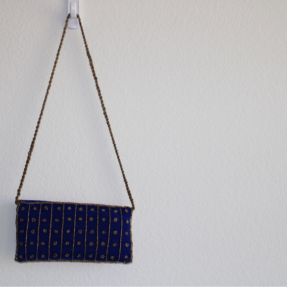 Royal blue zardosi handwork handbag. Can also be used as a clutch - Picture 3 of 5
